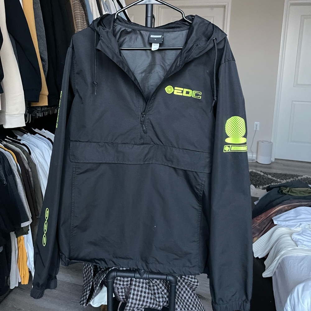 EDC Black Windbreaker with Neon Green Accents